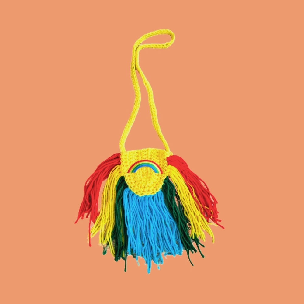 Little Girls' NWOT Handmade Rainbow Crochet Fringe Crossbody Purse 4-8Y